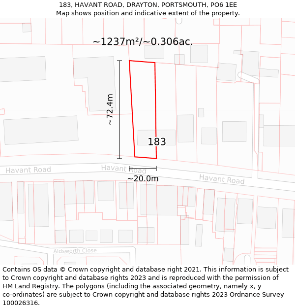 183, HAVANT ROAD, DRAYTON, PORTSMOUTH, PO6 1EE: Plot and title map