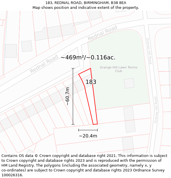 183, REDNAL ROAD, BIRMINGHAM, B38 8EA: Plot and title map