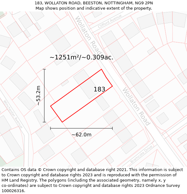 183, WOLLATON ROAD, BEESTON, NOTTINGHAM, NG9 2PN: Plot and title map