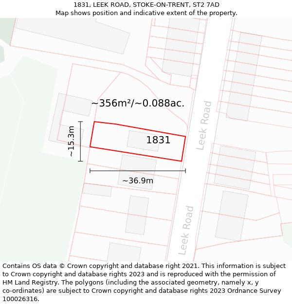1831, LEEK ROAD, STOKE-ON-TRENT, ST2 7AD: Plot and title map