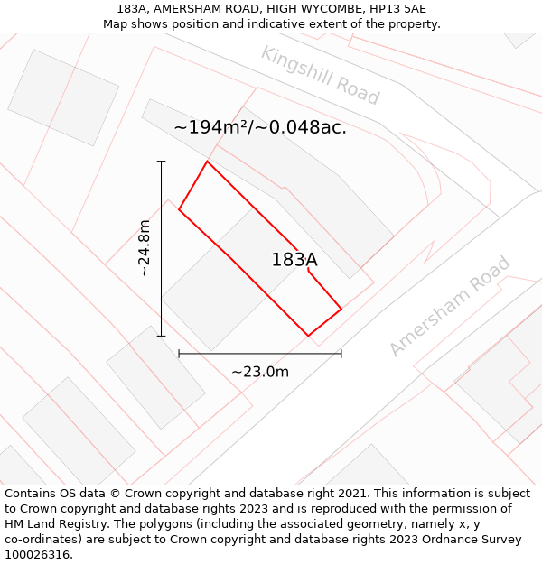 183A, AMERSHAM ROAD, HIGH WYCOMBE, HP13 5AE: Plot and title map