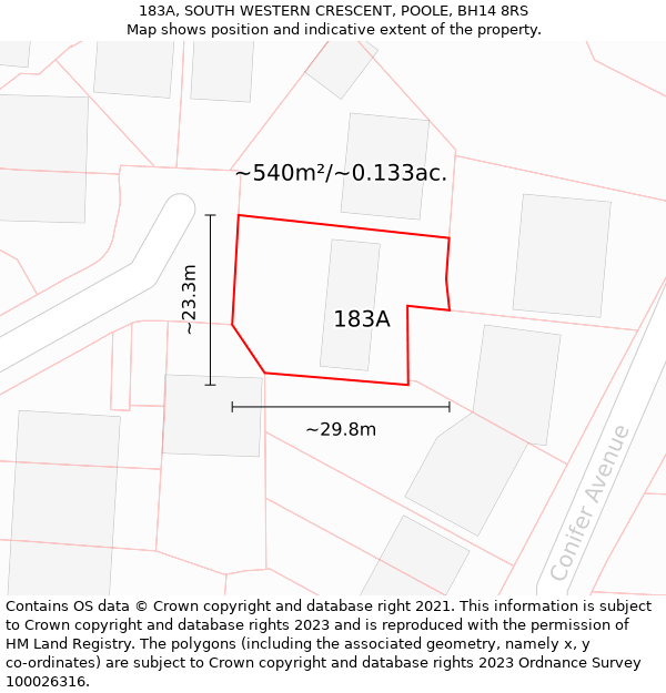 183A, SOUTH WESTERN CRESCENT, POOLE, BH14 8RS: Plot and title map