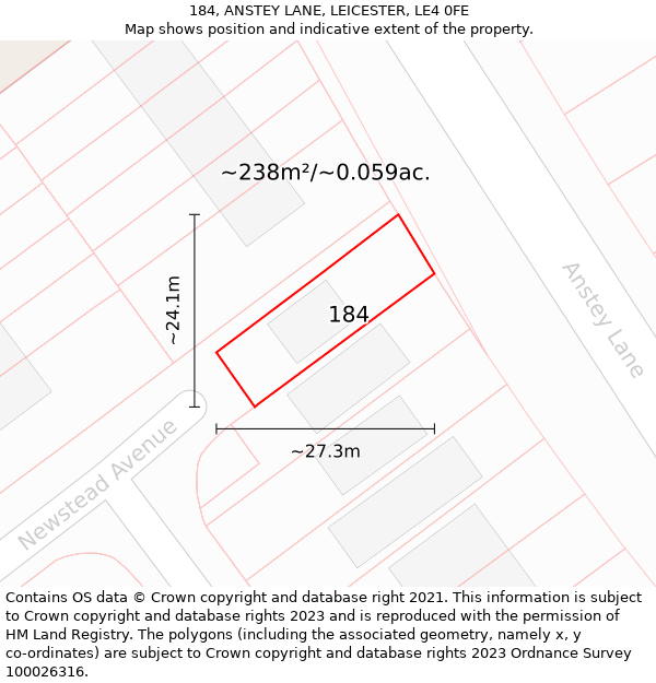 184, ANSTEY LANE, LEICESTER, LE4 0FE: Plot and title map