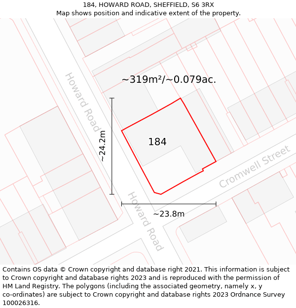 184, HOWARD ROAD, SHEFFIELD, S6 3RX: Plot and title map