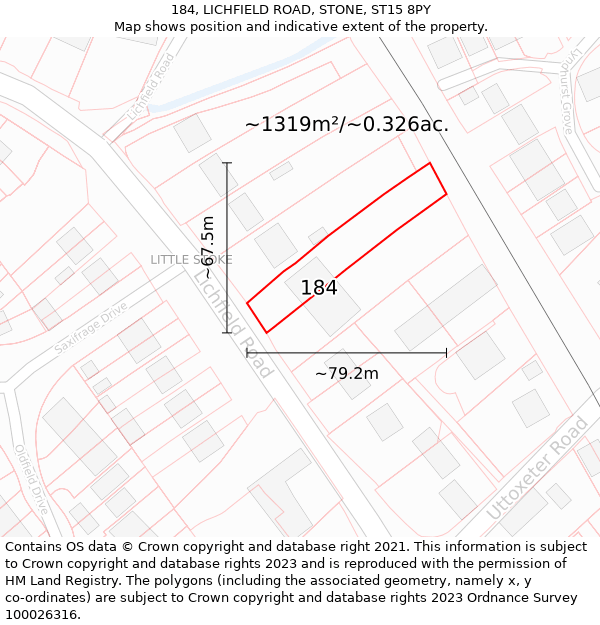 184, LICHFIELD ROAD, STONE, ST15 8PY: Plot and title map