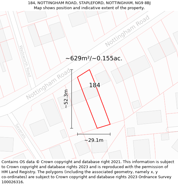 184, NOTTINGHAM ROAD, STAPLEFORD, NOTTINGHAM, NG9 8BJ: Plot and title map