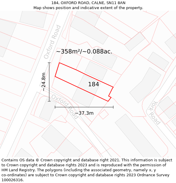 184, OXFORD ROAD, CALNE, SN11 8AN: Plot and title map