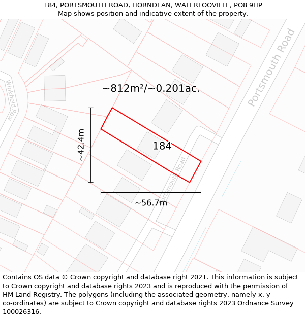 184, PORTSMOUTH ROAD, HORNDEAN, WATERLOOVILLE, PO8 9HP: Plot and title map
