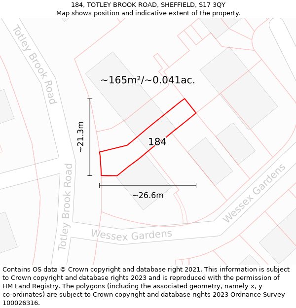184, TOTLEY BROOK ROAD, SHEFFIELD, S17 3QY: Plot and title map