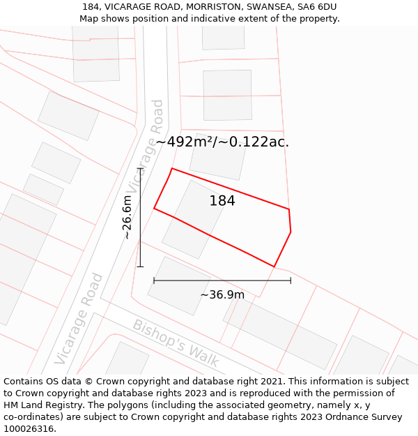 184, VICARAGE ROAD, MORRISTON, SWANSEA, SA6 6DU: Plot and title map