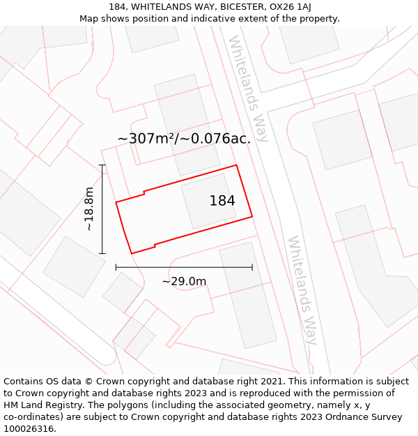 184, WHITELANDS WAY, BICESTER, OX26 1AJ: Plot and title map