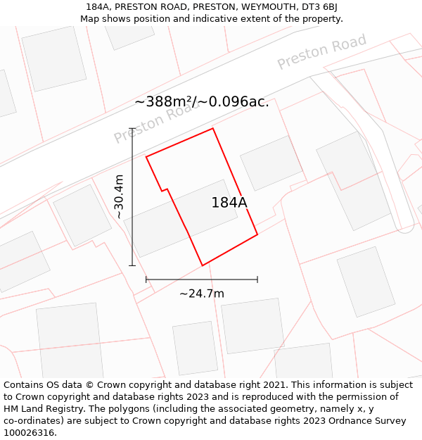184A, PRESTON ROAD, PRESTON, WEYMOUTH, DT3 6BJ: Plot and title map