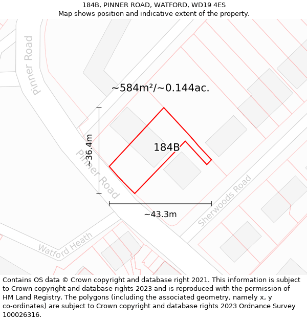 184B, PINNER ROAD, WATFORD, WD19 4ES: Plot and title map