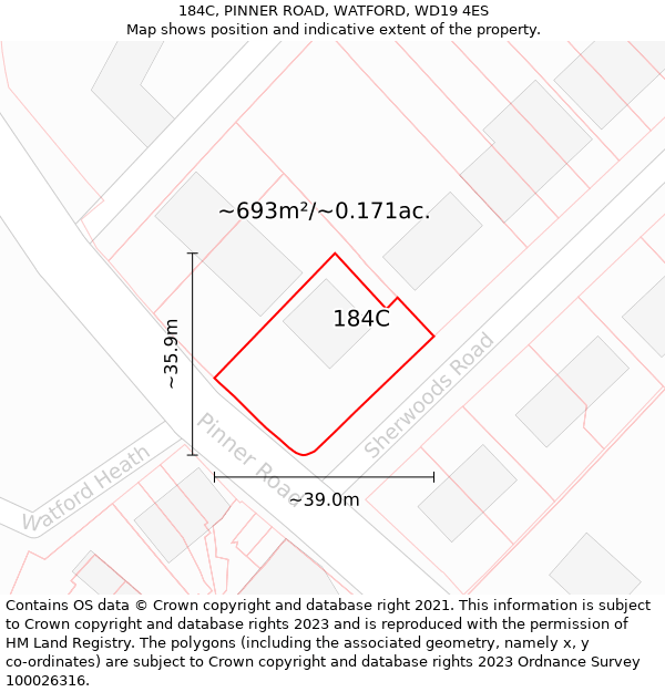 184C, PINNER ROAD, WATFORD, WD19 4ES: Plot and title map