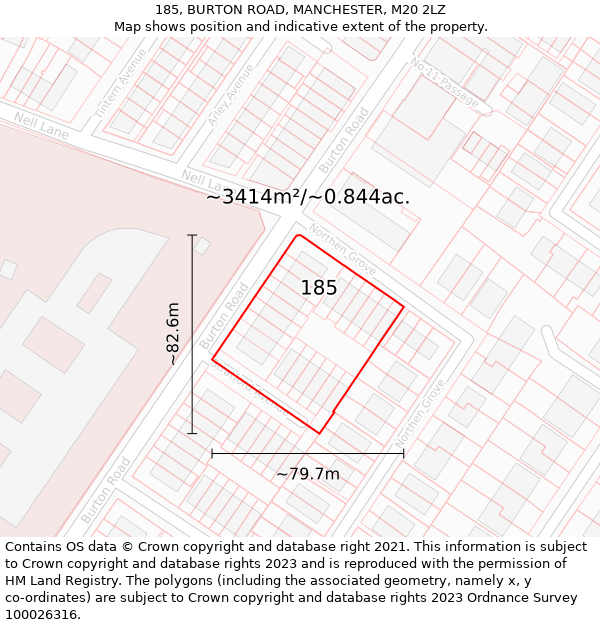 185, BURTON ROAD, MANCHESTER, M20 2LZ: Plot and title map