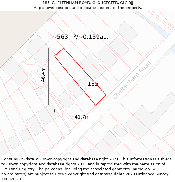 185, CHELTENHAM ROAD, GLOUCESTER, GL2 0JJ: Plot and title map