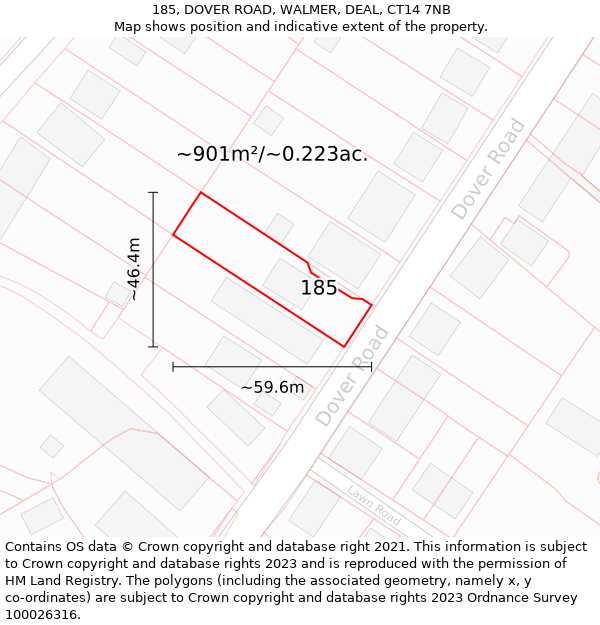 185, DOVER ROAD, WALMER, DEAL, CT14 7NB: Plot and title map