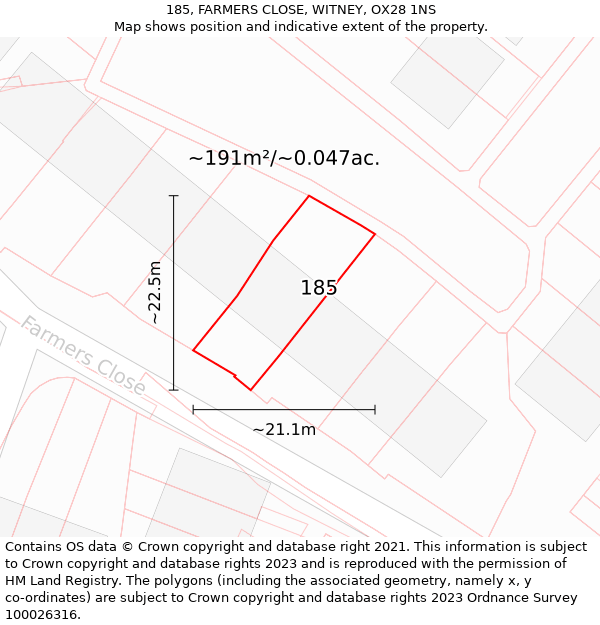 185, FARMERS CLOSE, WITNEY, OX28 1NS: Plot and title map