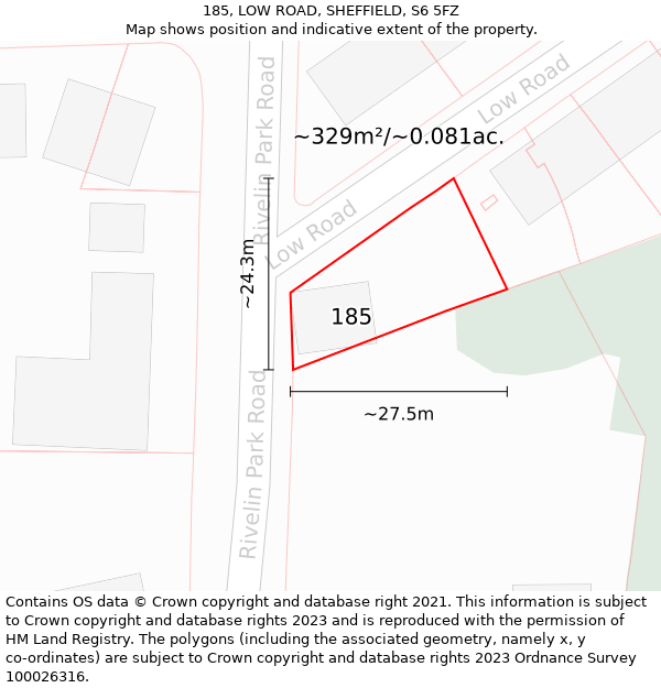 185, LOW ROAD, SHEFFIELD, S6 5FZ: Plot and title map
