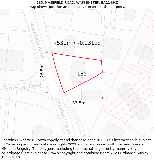 185, MASEFIELD ROAD, WARMINSTER, BA12 8HZ: Plot and title map