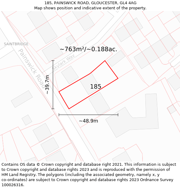 185, PAINSWICK ROAD, GLOUCESTER, GL4 4AG: Plot and title map