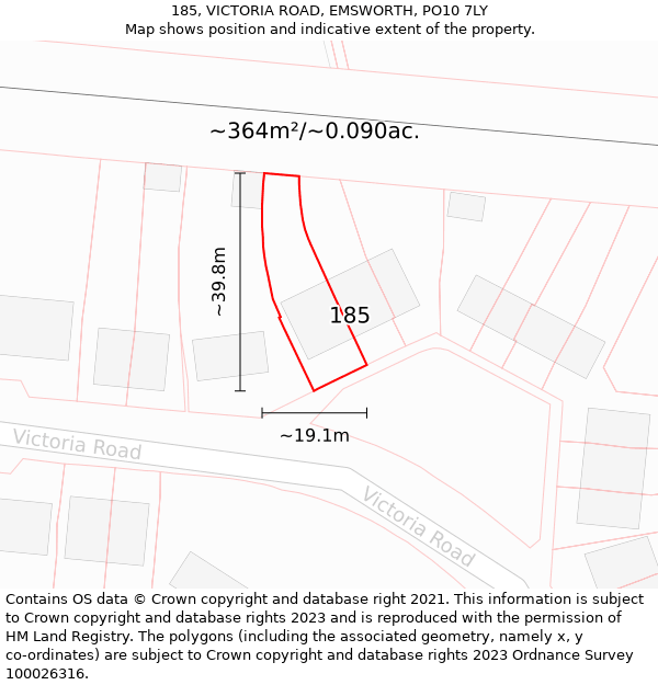 185, VICTORIA ROAD, EMSWORTH, PO10 7LY: Plot and title map