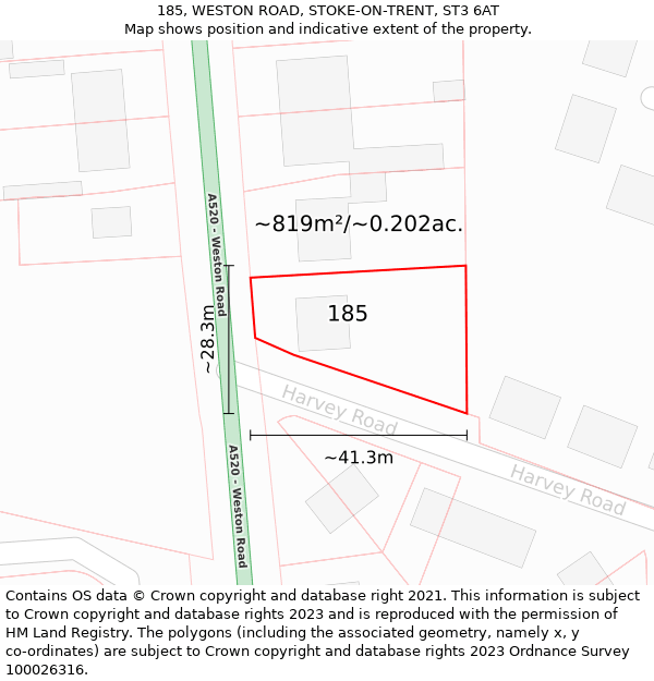 185, WESTON ROAD, STOKE-ON-TRENT, ST3 6AT: Plot and title map