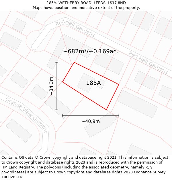 185A, WETHERBY ROAD, LEEDS, LS17 8ND: Plot and title map