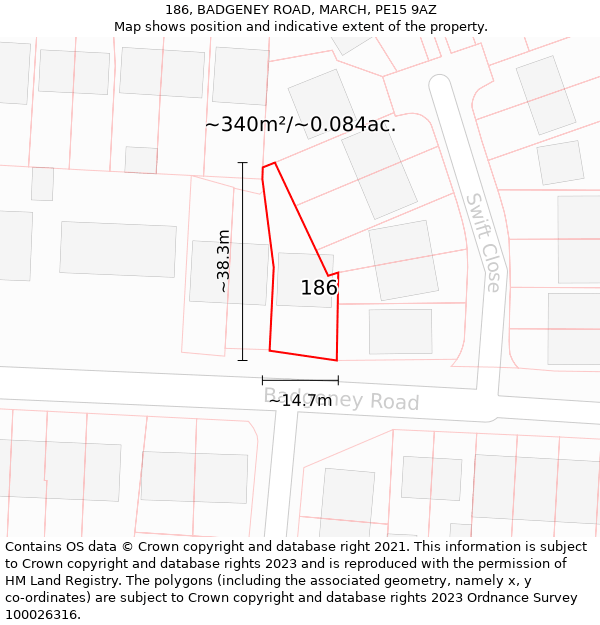 186, BADGENEY ROAD, MARCH, PE15 9AZ: Plot and title map