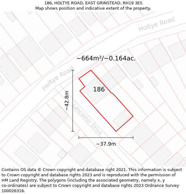 186, HOLTYE ROAD, EAST GRINSTEAD, RH19 3ES: Plot and title map