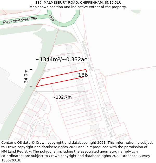 186, MALMESBURY ROAD, CHIPPENHAM, SN15 5LR: Plot and title map