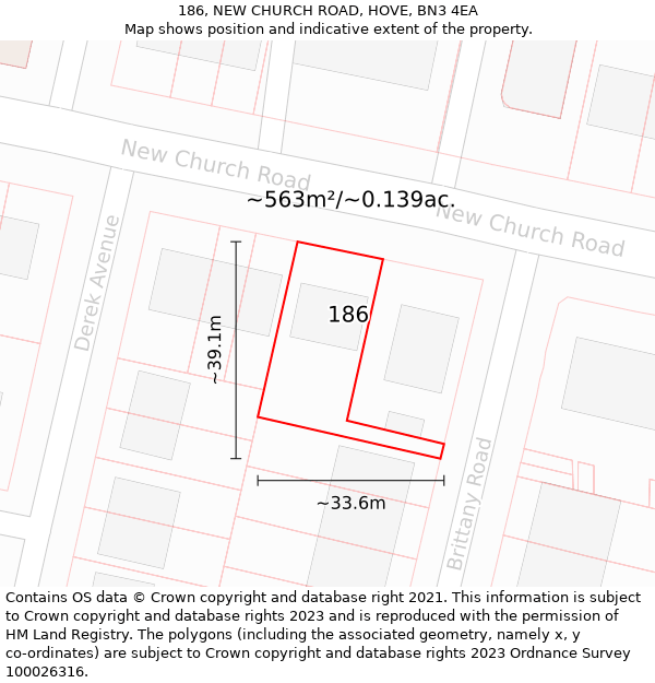 186, NEW CHURCH ROAD, HOVE, BN3 4EA: Plot and title map