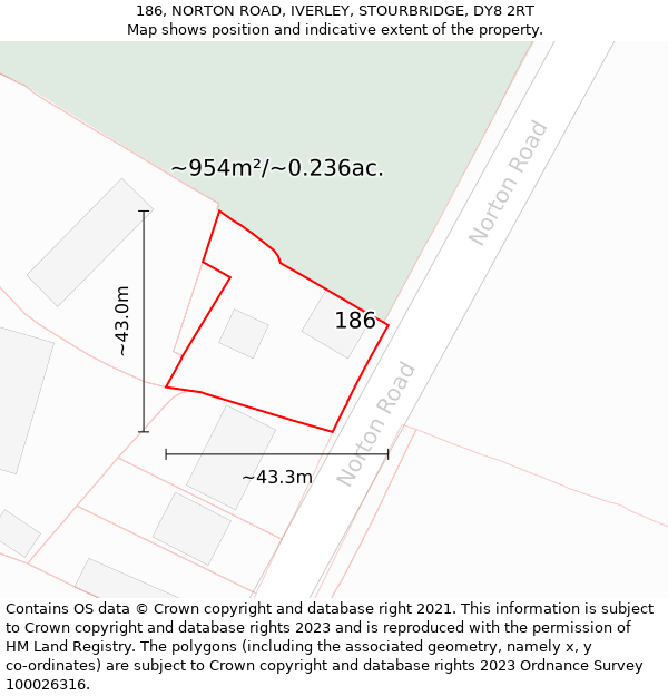 186, NORTON ROAD, IVERLEY, STOURBRIDGE, DY8 2RT: Plot and title map