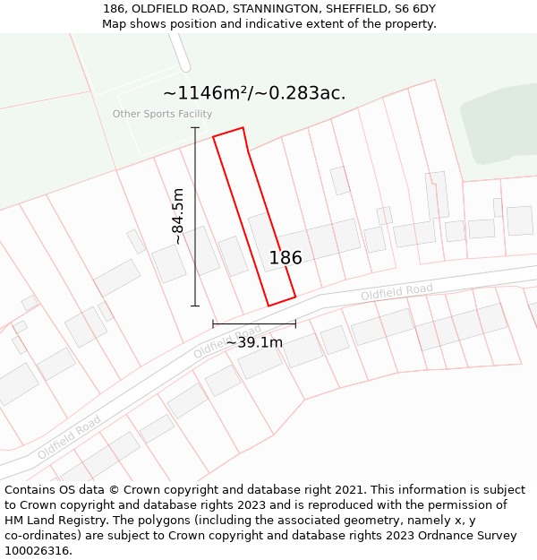 186, OLDFIELD ROAD, STANNINGTON, SHEFFIELD, S6 6DY: Plot and title map