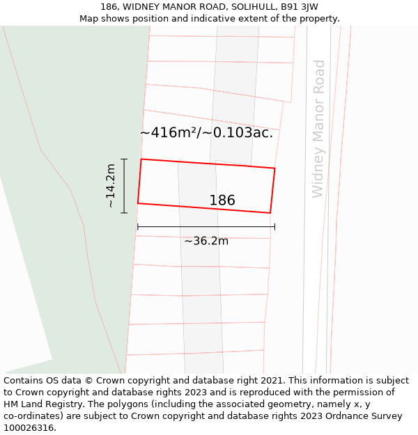 186, WIDNEY MANOR ROAD, SOLIHULL, B91 3JW: Plot and title map