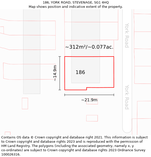 186, YORK ROAD, STEVENAGE, SG1 4HQ: Plot and title map