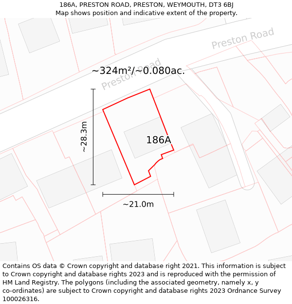 186A, PRESTON ROAD, PRESTON, WEYMOUTH, DT3 6BJ: Plot and title map