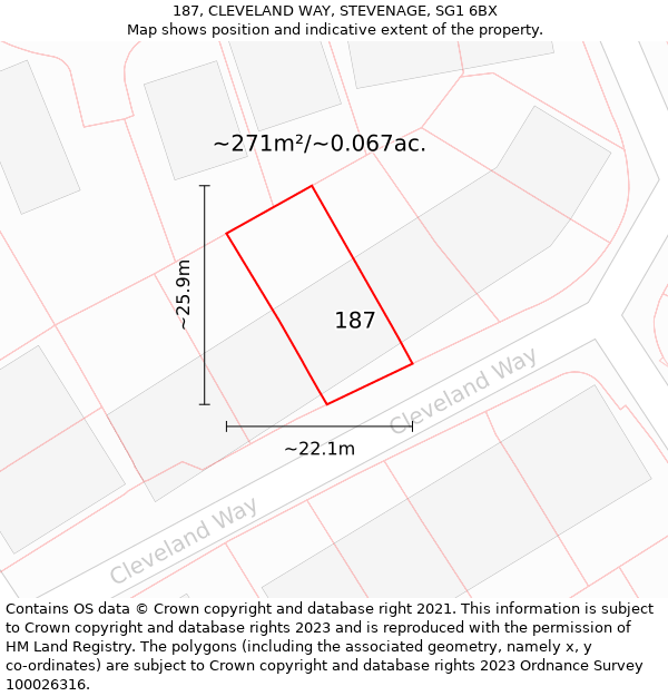 187, CLEVELAND WAY, STEVENAGE, SG1 6BX: Plot and title map