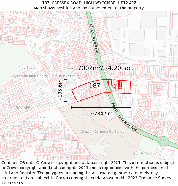 187, CRESSEX ROAD, HIGH WYCOMBE, HP12 4PZ: Plot and title map