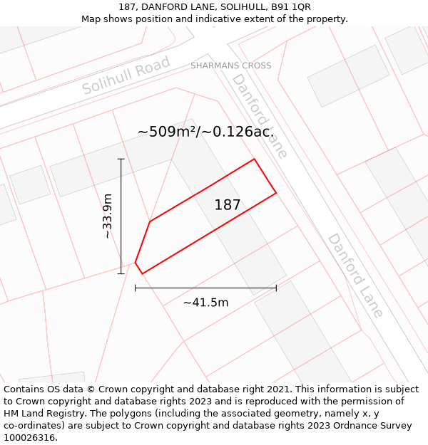 187, DANFORD LANE, SOLIHULL, B91 1QR: Plot and title map