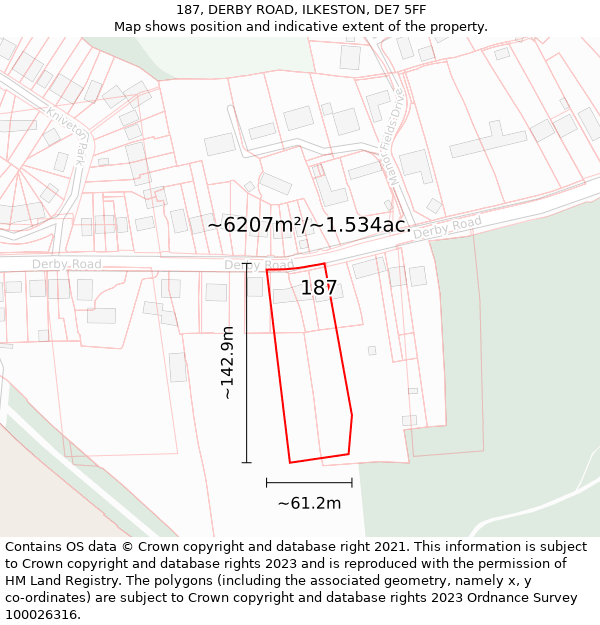 187, DERBY ROAD, ILKESTON, DE7 5FF: Plot and title map