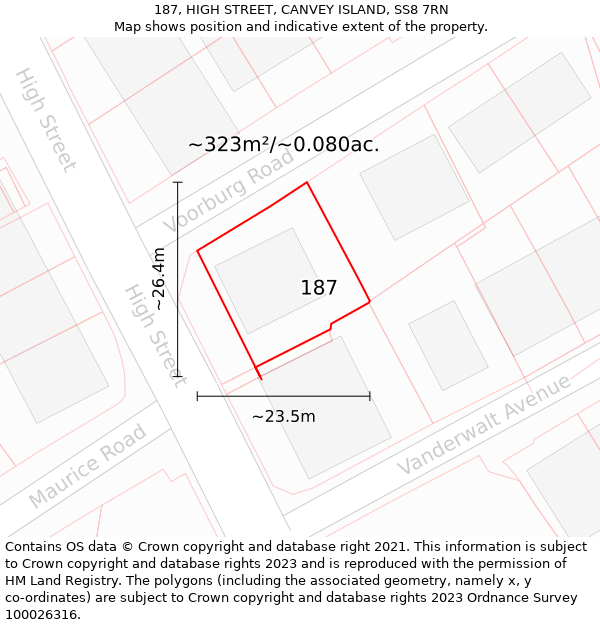 187, HIGH STREET, CANVEY ISLAND, SS8 7RN: Plot and title map