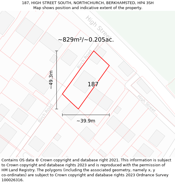 187, HIGH STREET SOUTH, NORTHCHURCH, BERKHAMSTED, HP4 3SH: Plot and title map