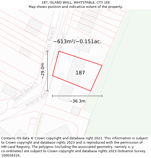 187, ISLAND WALL, WHITSTABLE, CT5 1EE: Plot and title map