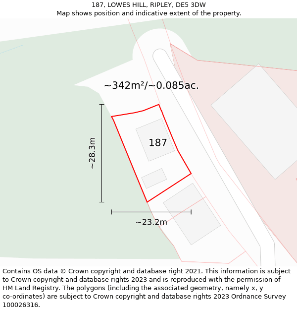 187, LOWES HILL, RIPLEY, DE5 3DW: Plot and title map