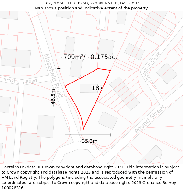 187, MASEFIELD ROAD, WARMINSTER, BA12 8HZ: Plot and title map