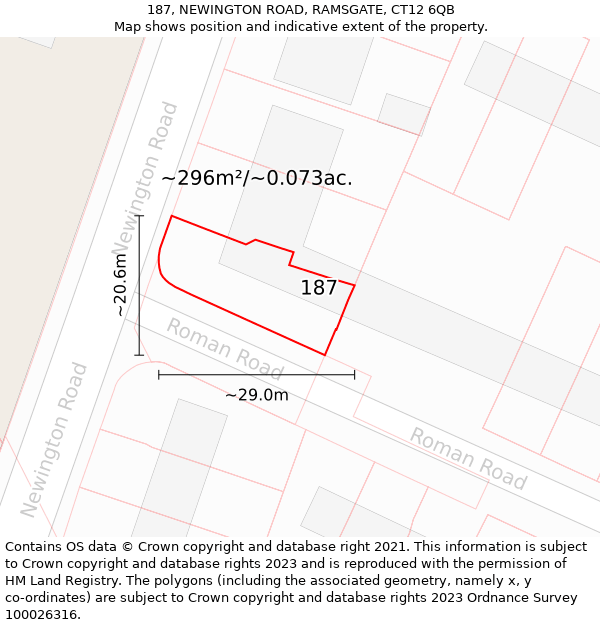 187, NEWINGTON ROAD, RAMSGATE, CT12 6QB: Plot and title map