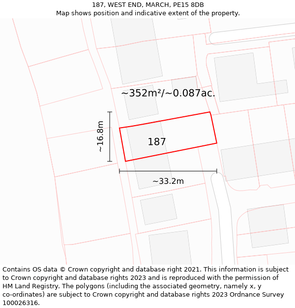 187, WEST END, MARCH, PE15 8DB: Plot and title map