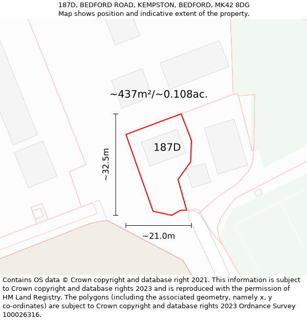 187D, BEDFORD ROAD, KEMPSTON, BEDFORD, MK42 8DG: Plot and title map