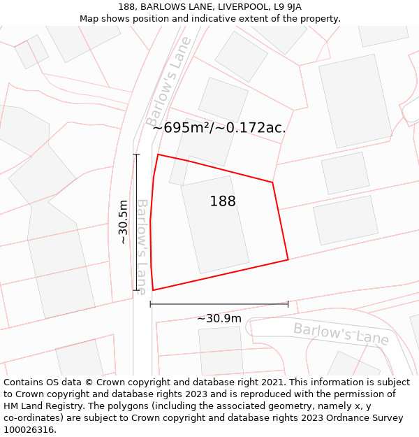 188, BARLOWS LANE, LIVERPOOL, L9 9JA: Plot and title map